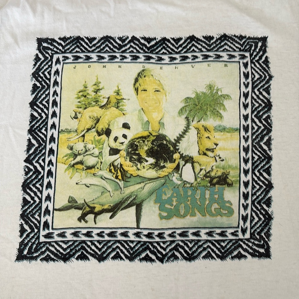 Vintage JOHN DENVER Earth Songs single stitch T-Shirt Tee XL USA Made distressed